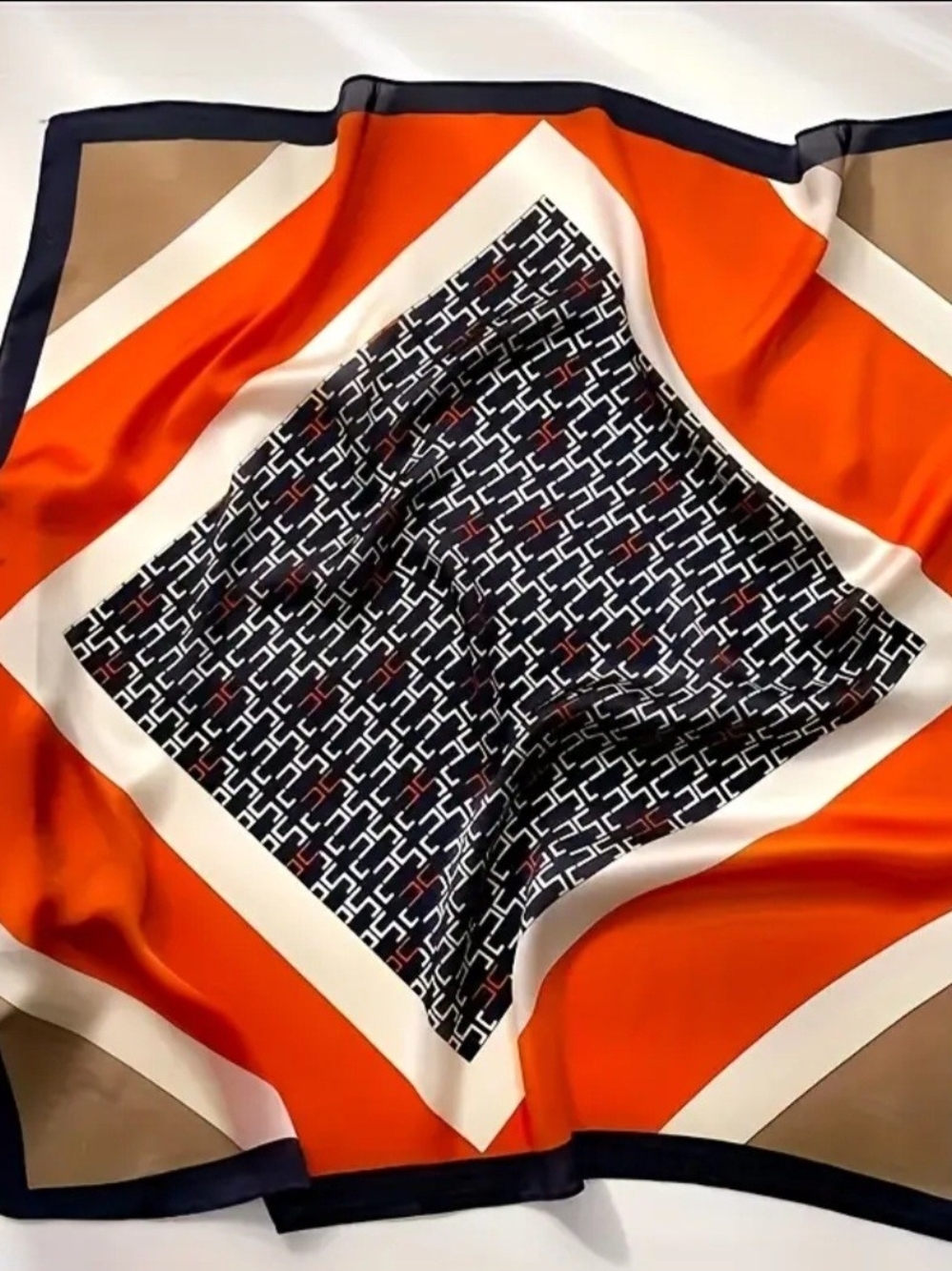 New Silky Scarf Orange & Black Color Contrast Pattern 27.5"